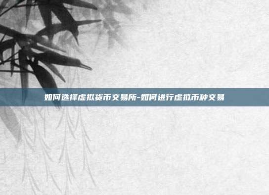 如何选择虚拟货币交易所-如何进行虚拟币种交易